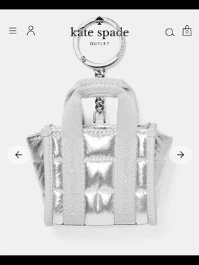kate spade Silver Metallic Quilted Mini Tote Keychain